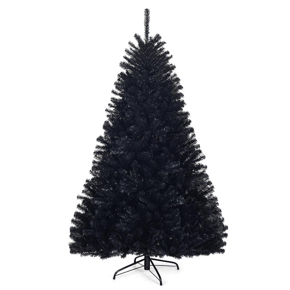6 ft. Halloween Artificial Christmas Tree Hinged Pine Tree Holiday Decoration Black - Hercitys