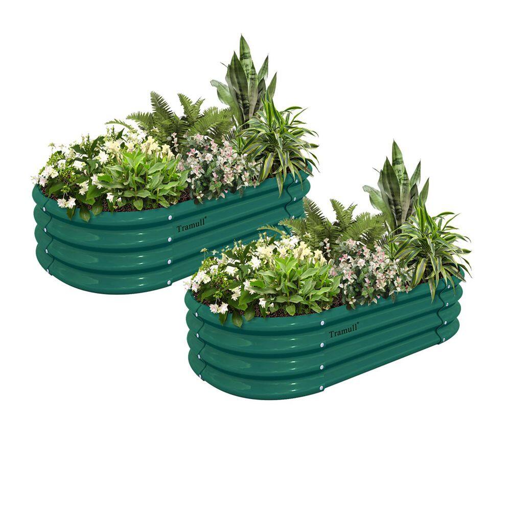 Green 48 in. x 24 in. x 12 in. Galvanized Raised Garden Bed Kit, Metal Planter Box for Vegetables Flowers Fruits 2 Pack - Hercitys