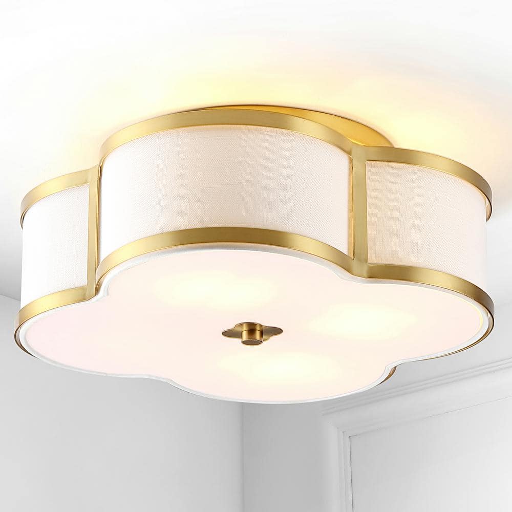 Quatrefoil 18 in. Brass Gold Metal Shade Scalloped Classic Glam LED Flush Mount - Hercitys