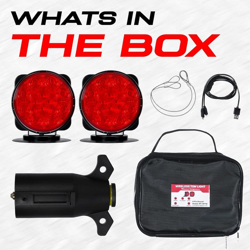 Wireless Trailer Tow Lights – Rechargeable, Pivot Base, Magnetic Suction Mount – 4 Pin Flat Trailer Connector - Hercitys