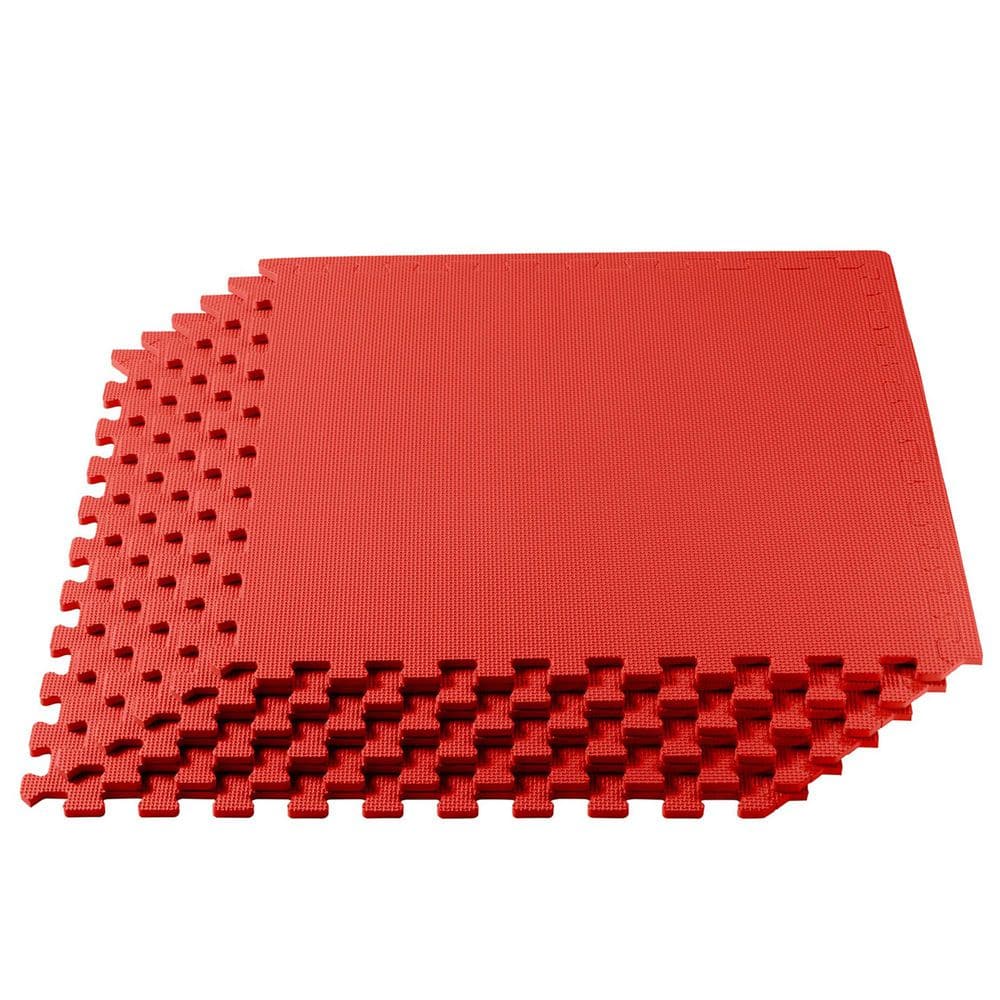 Red 24 in. W x 24 in. L x 3/8 in. T Interlocking Foam Gym Flooring Mat (6 Tiles/Pack) (24 sq. ft. ) - Hercitys