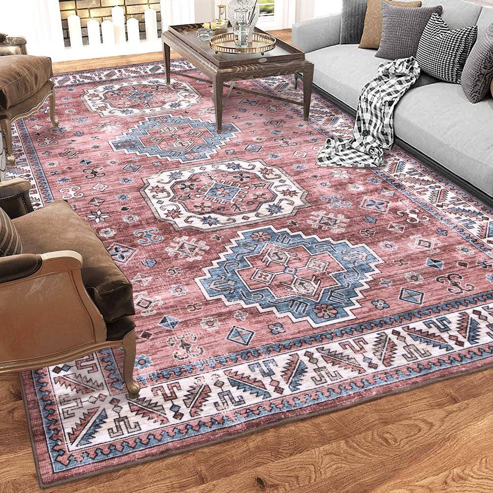 Pink 5 ft. x 7 ft. Vintage Geometric Tribal Machine Washable Area Rug - Hercitys