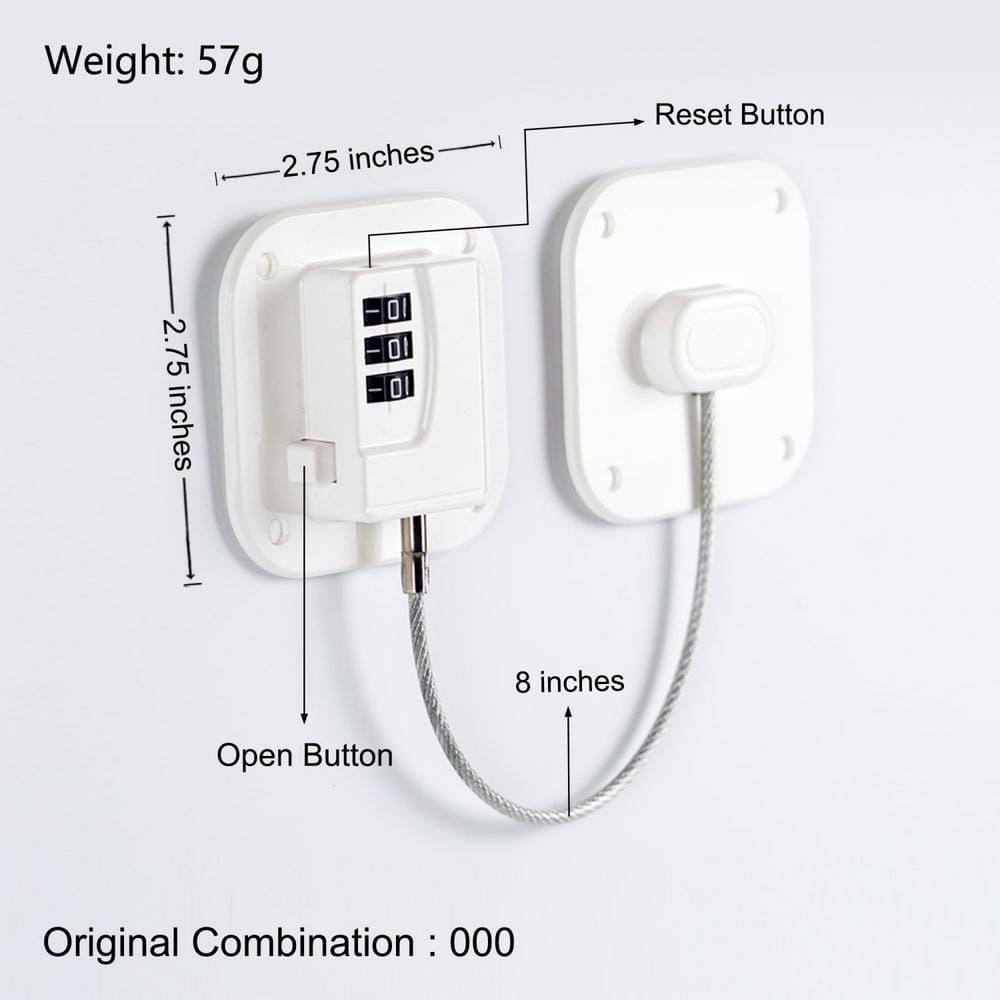 White Refrigerator Lock, Heavy Duty Fridge Lock, Safety Lock, Combination Lock for Cabinets and Drawers (4-Pack) - Hercitys