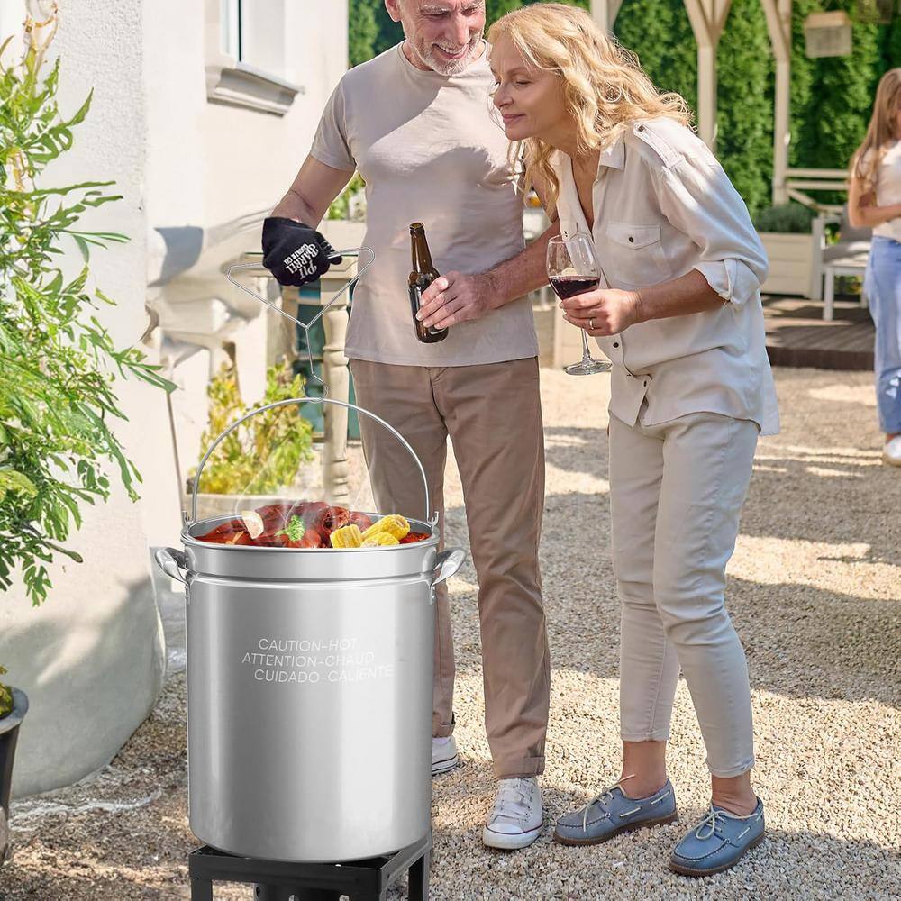 62 qt. Stainless Steel Stock Pot with Strainer Basket , Lid and Hook - Hercitys