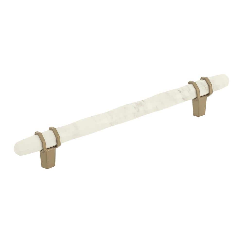 Carrione 6-5/16 in. (160mm) Modern Marble White/Golden Champagne Bar Cabinet Pull - Hercitys