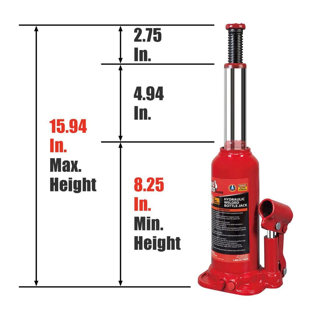 Hydraulic Welded Bottle Jack with Carrying Case, 6-Ton (12,000 lbs.) Capacity, Red - Hercitys