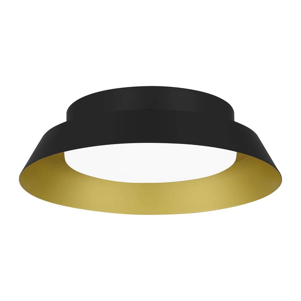 Delaney 13 in. Matte Black with Brushed Gold LED Flush Mount - Hercitys
