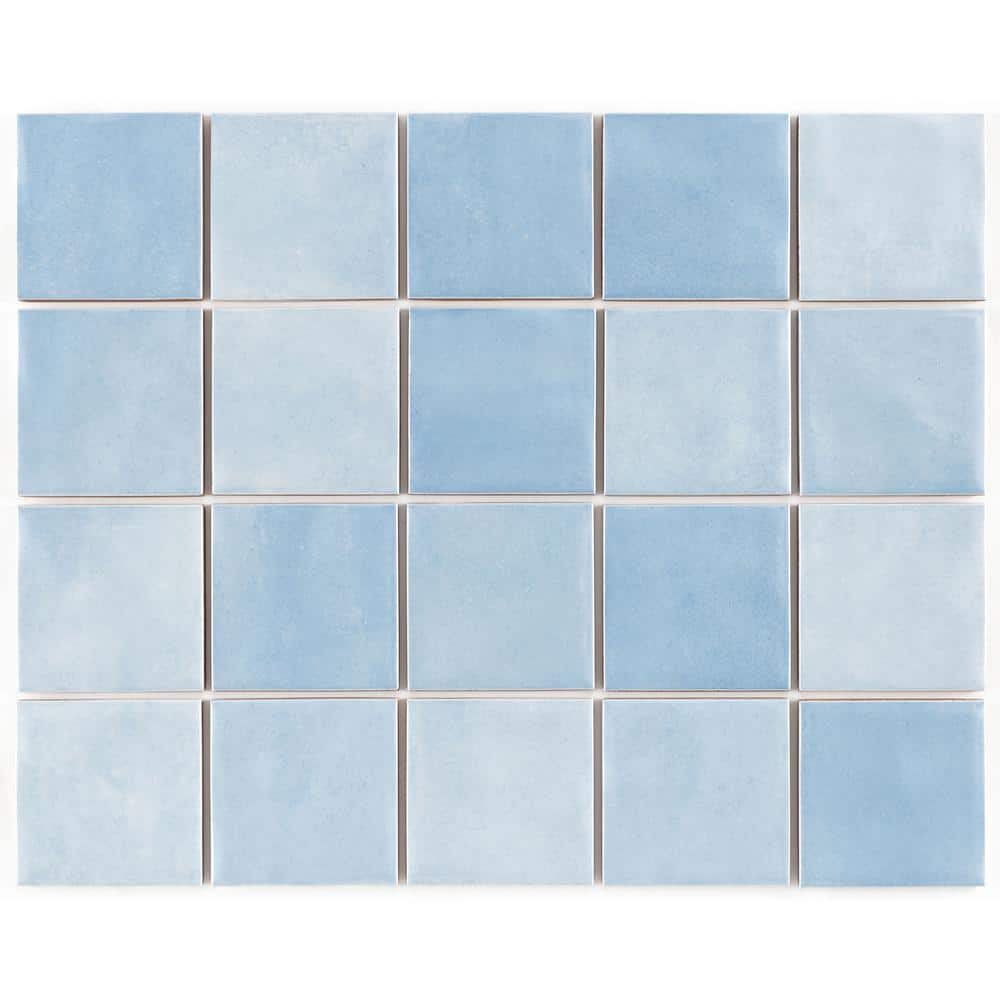 Noronha Agua Blue 3 in x 3 in. Glossy Ceramic Stone Look Mosaic Tile (17.11 sq. ft./Case) - Hercitys