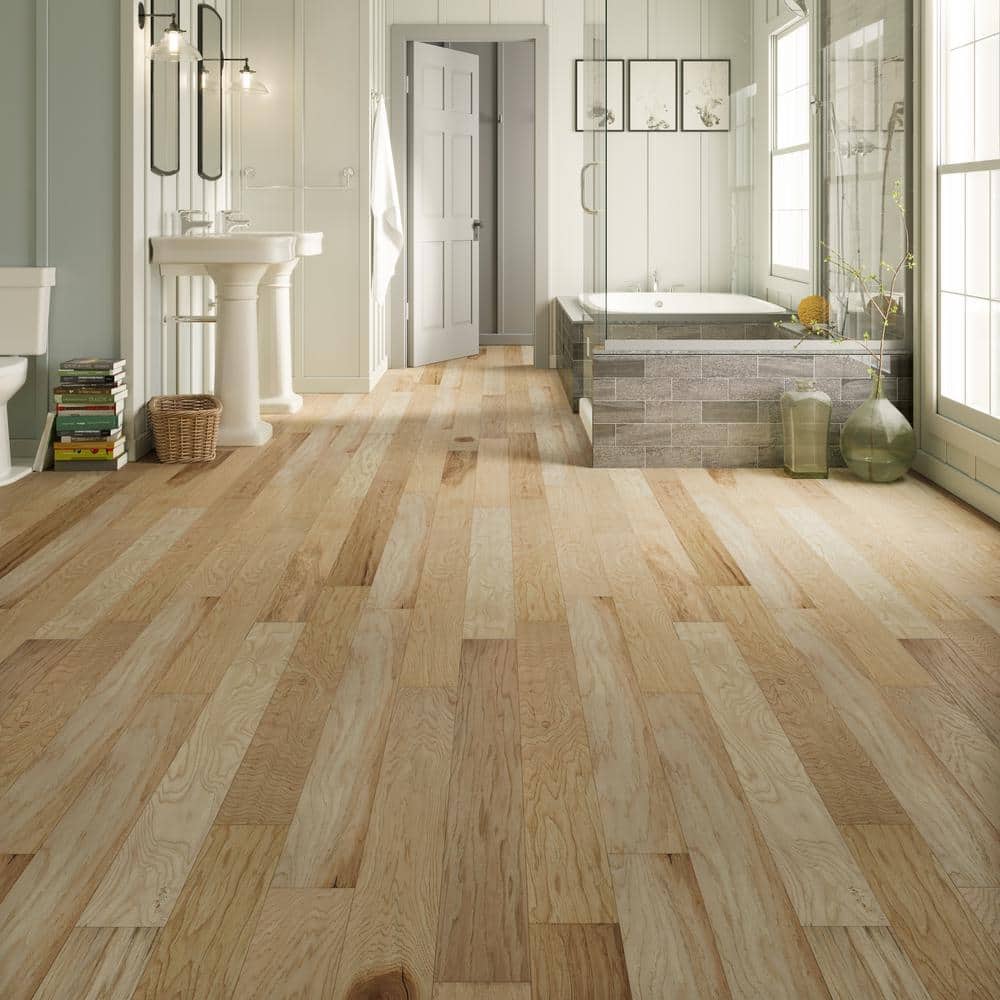 Jacoby Hickory 1/4 in. T x 5 in. W Click Lock Wire Brushed Engineered Hardwood Flooring (16.7 sq.ft./case) - Hercitys