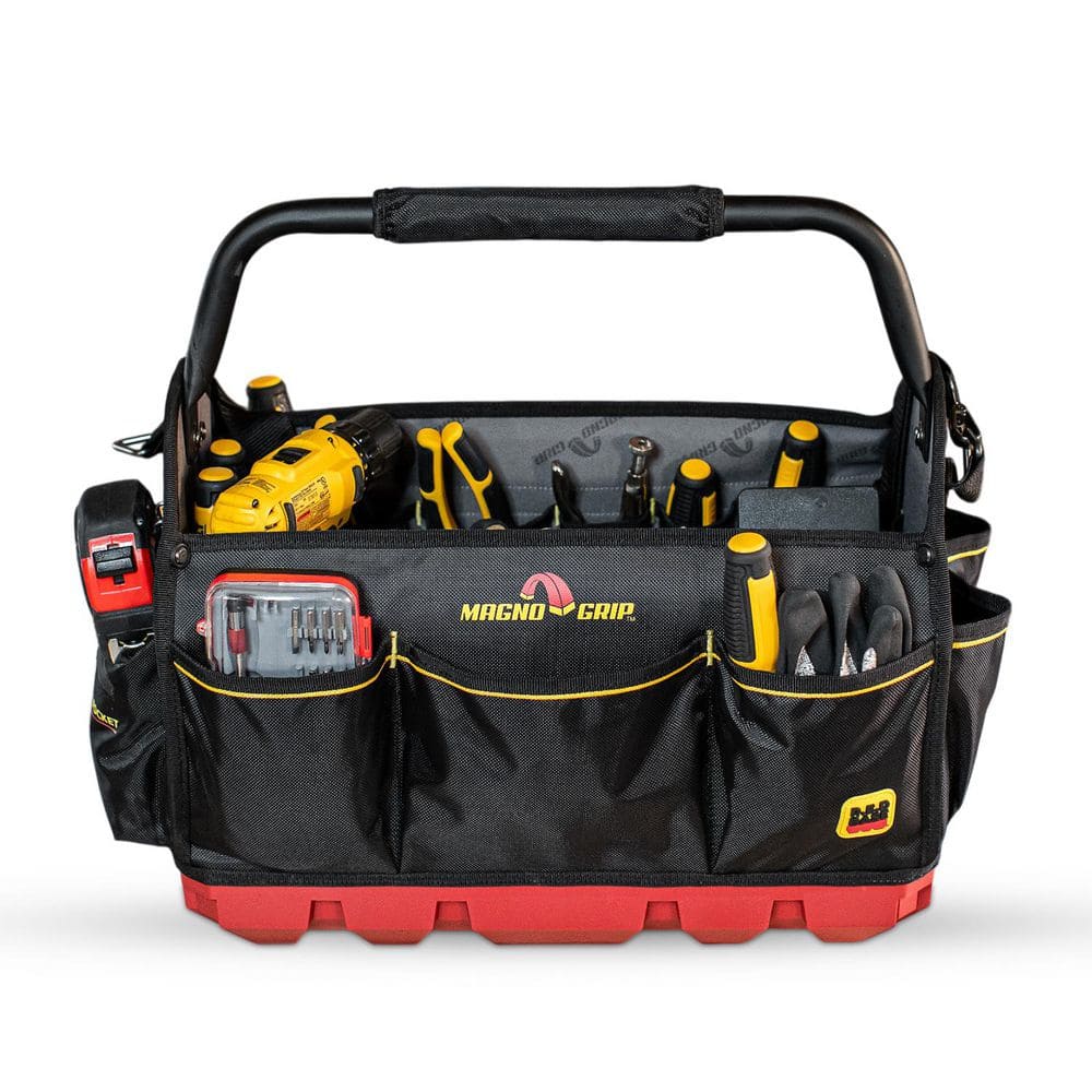RED Base Series 18 in. 20-Pocket Tool Tote Bag, 8 Loops, Comfort Grip Steel Handle, Adjustable Padded Shoulder Strap - Hercitys