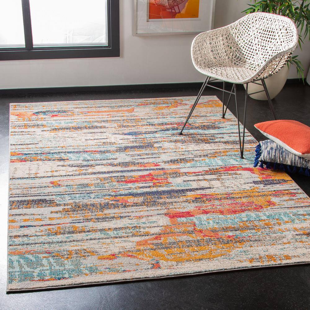 Madison Ivory/Multi 9 ft. x 12 ft. Abstract Striped Area Rug - Hercitys
