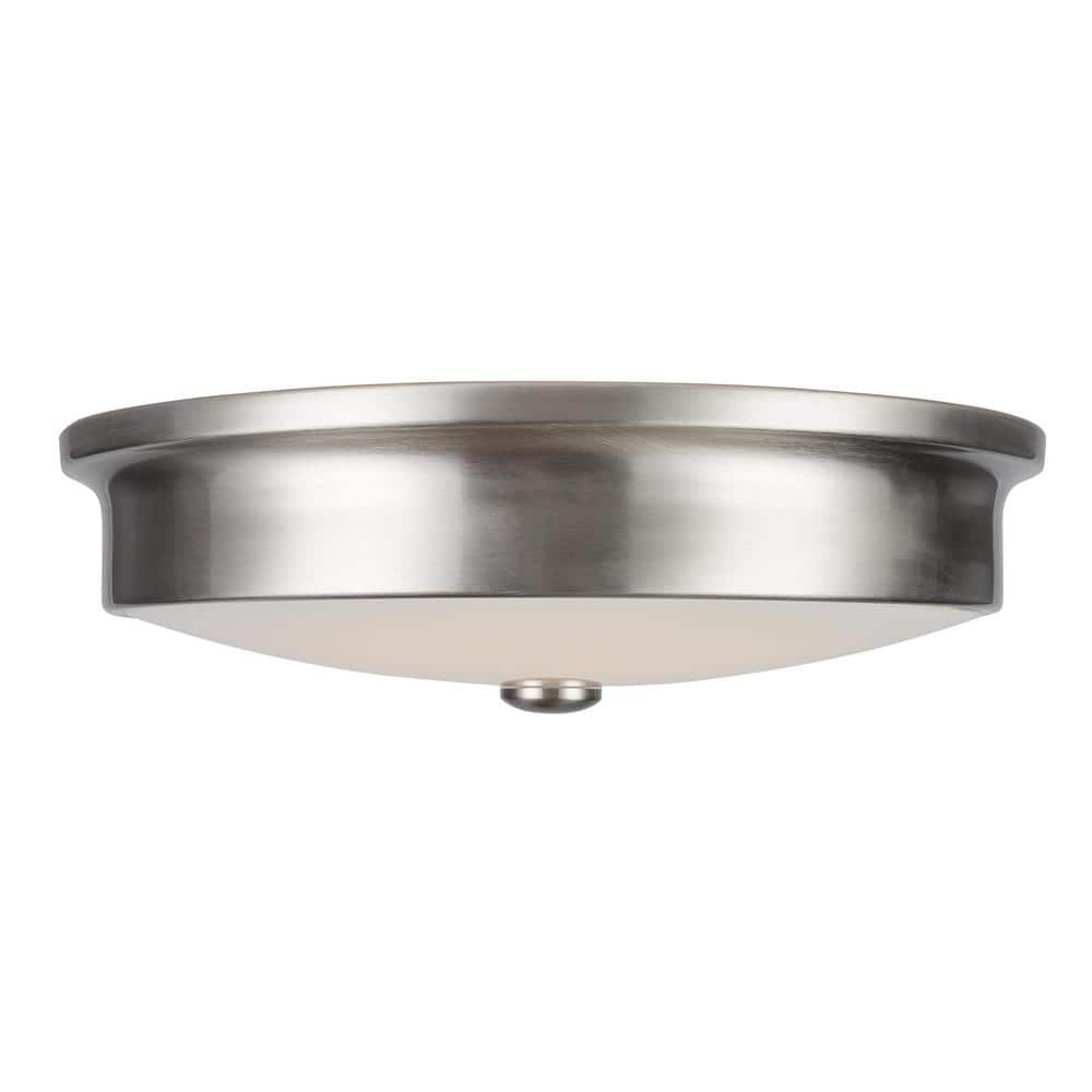 Versailles 14 in. Brushed Nickel LED Flush Mount Ceiling Light with White Glass Shade - Hercitys