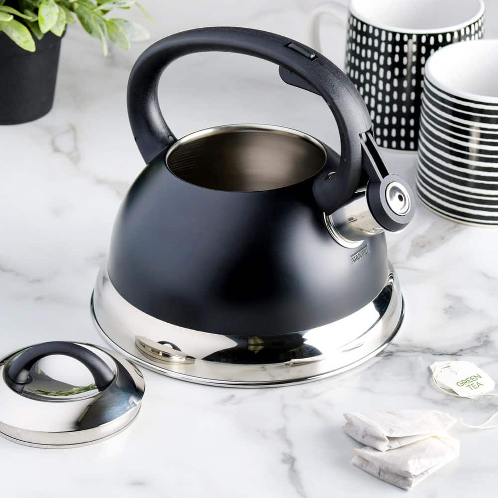 Flintshire 1.75 qt. 7-Cup Black Stainless Steel Whistling Stovetop Tea Kettle - Hercitys