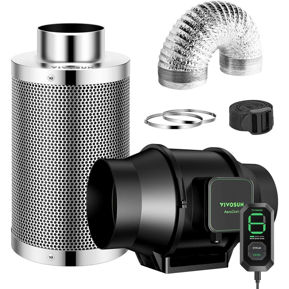AeroZesh S6 6 in. Inline Duct Fan with E12 Speed Controller, Carbon Filter, 8 ft. Ducting Ventilation System - Hercitys