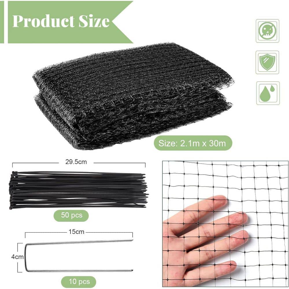 Outdoor Garden Bird Netting 7 ft. x 100 ft. with Ground Pegs and Cable Ties - Hercitys