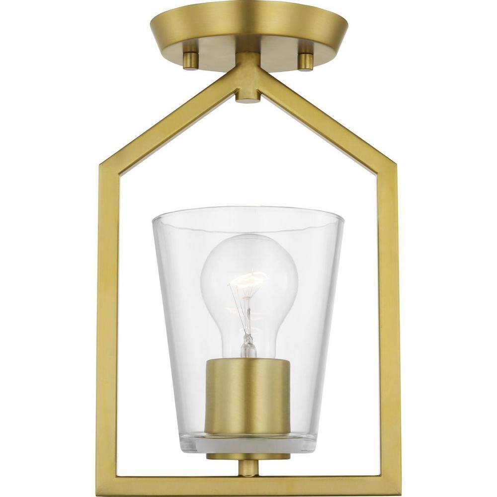 Vertex Collection 7.37 in. One-Light Brushed Gold Clear Glass Contemporary Semi-Flush Mount - Hercitys