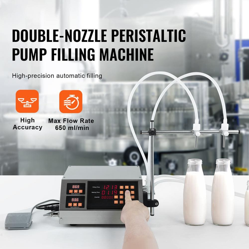 Liquid Filling Machine, 5-650ml Capacity, Automatic Bottle Filler, Peristaltic Pump, Digital Control for Milk, Water - Hercitys