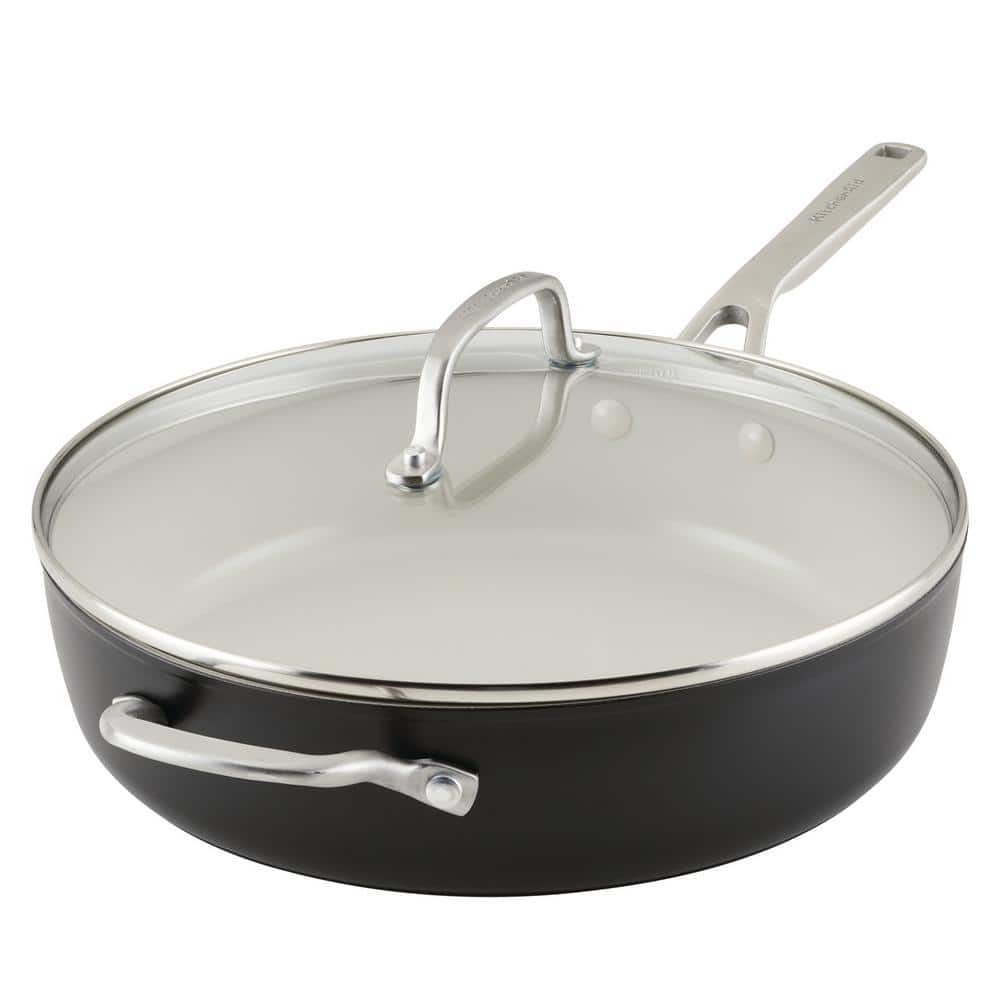 Hard Anodized Ceramic 5-qt. Aluminum Nonstick Saute Pan with Lid in Matte Black - Hercitys