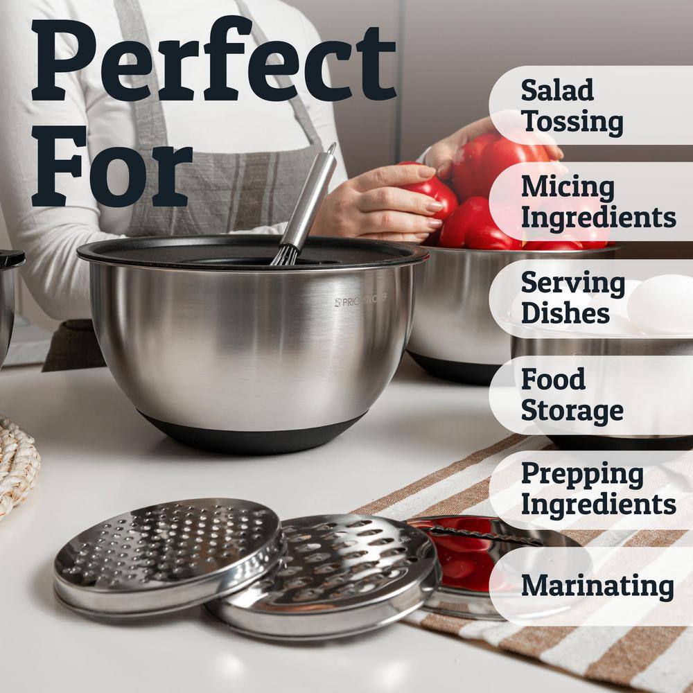 Precise 5-Piece Stainless Steel Black Mixing Bowl Set with Airtight Lid - Hercitys