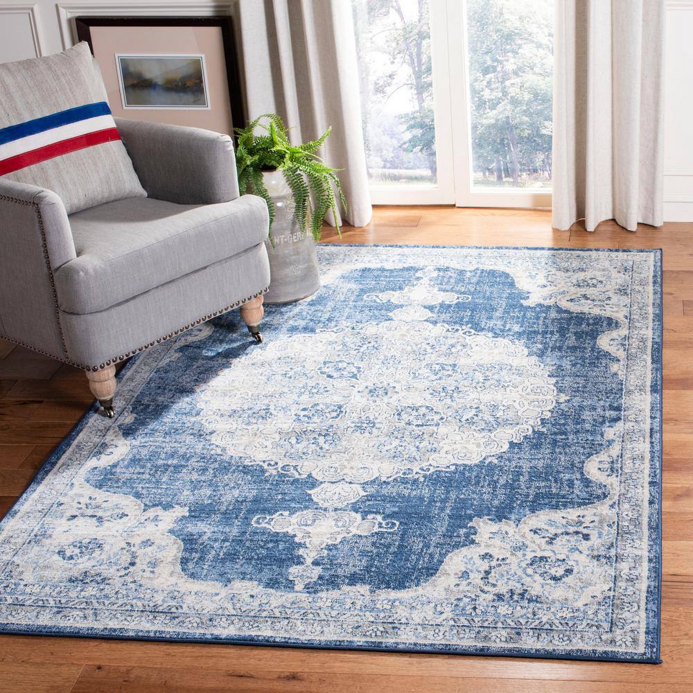 Brentwood Navy/Ivory 9 ft. x 12 ft. Border Area Rug - Hercitys