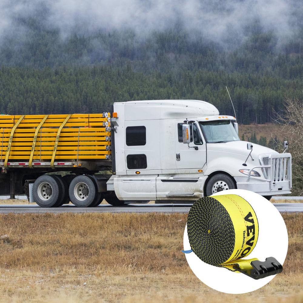 Winch Straps, 4 in. x 30ft., 6000 lbs. Load Capacity, 18000 lbs. Break Strength, Truck Straps with Flat Hook, Tie Downs - Hercitys