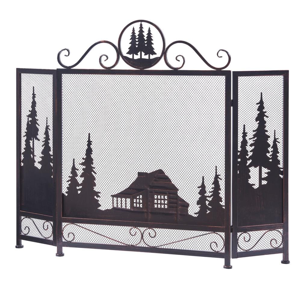 Colmar Black Iron 3-Panel Fireplace Screen with Decorative Filigree - Hercitys