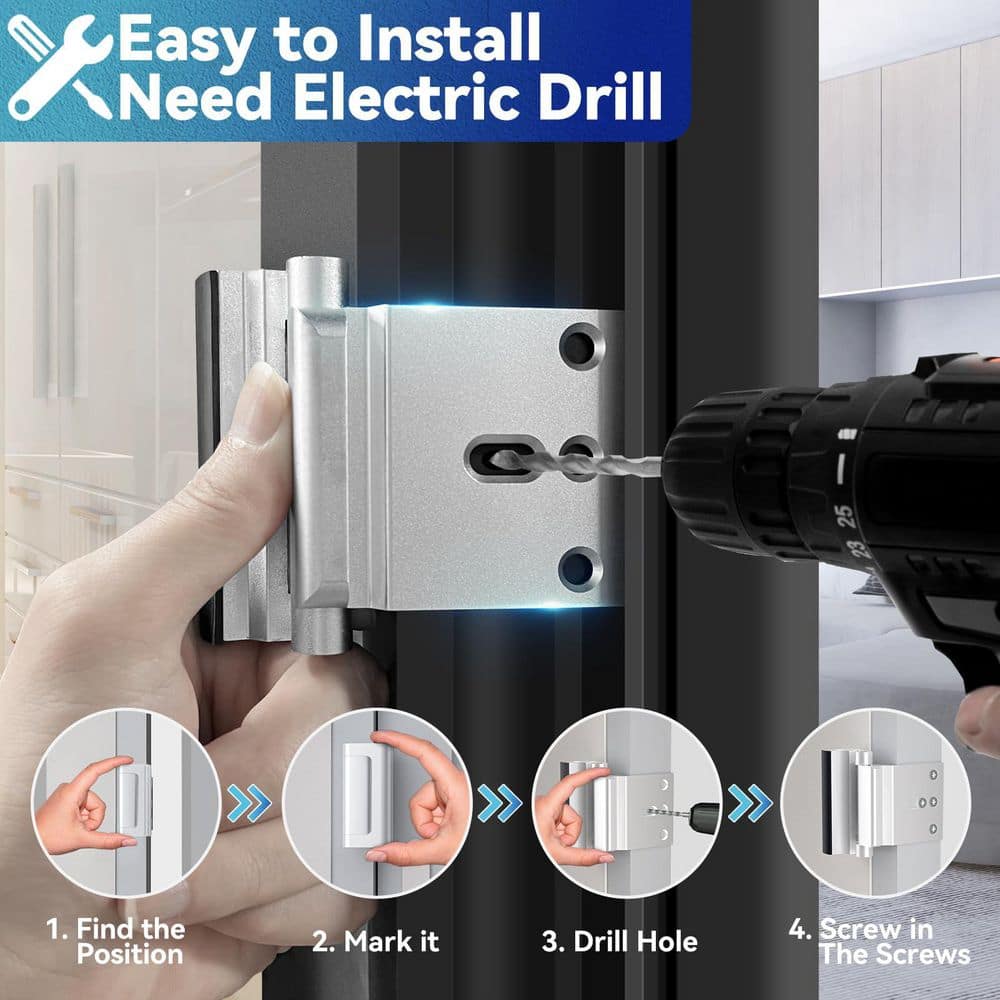 White Heavy-Duty Door Reinforcement Lock with 800 lbs Force Resistance & Child Safety Feature for Home Security - Hercitys