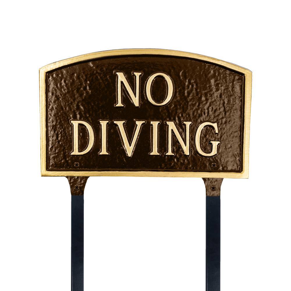 No Diving Standard Arch Statement Plaque with Lawn Stakes Oil Rubbed/Gold - Hercitys