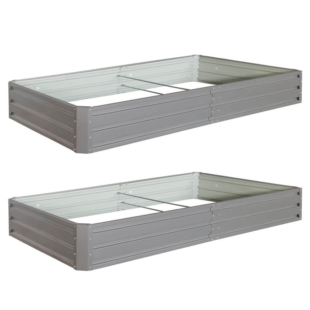 96 in. x 48 in. x 12 in. Gray Metal Rectangular Outdoor Raised Beds for Vegetables Flowers Herb (2-Pack) - Hercitys