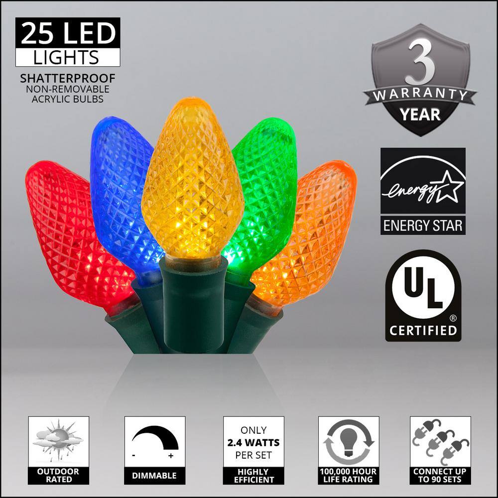 SuperBright 16 ft. 25-Light Multi-Color C7 String LED Light Set - Hercitys