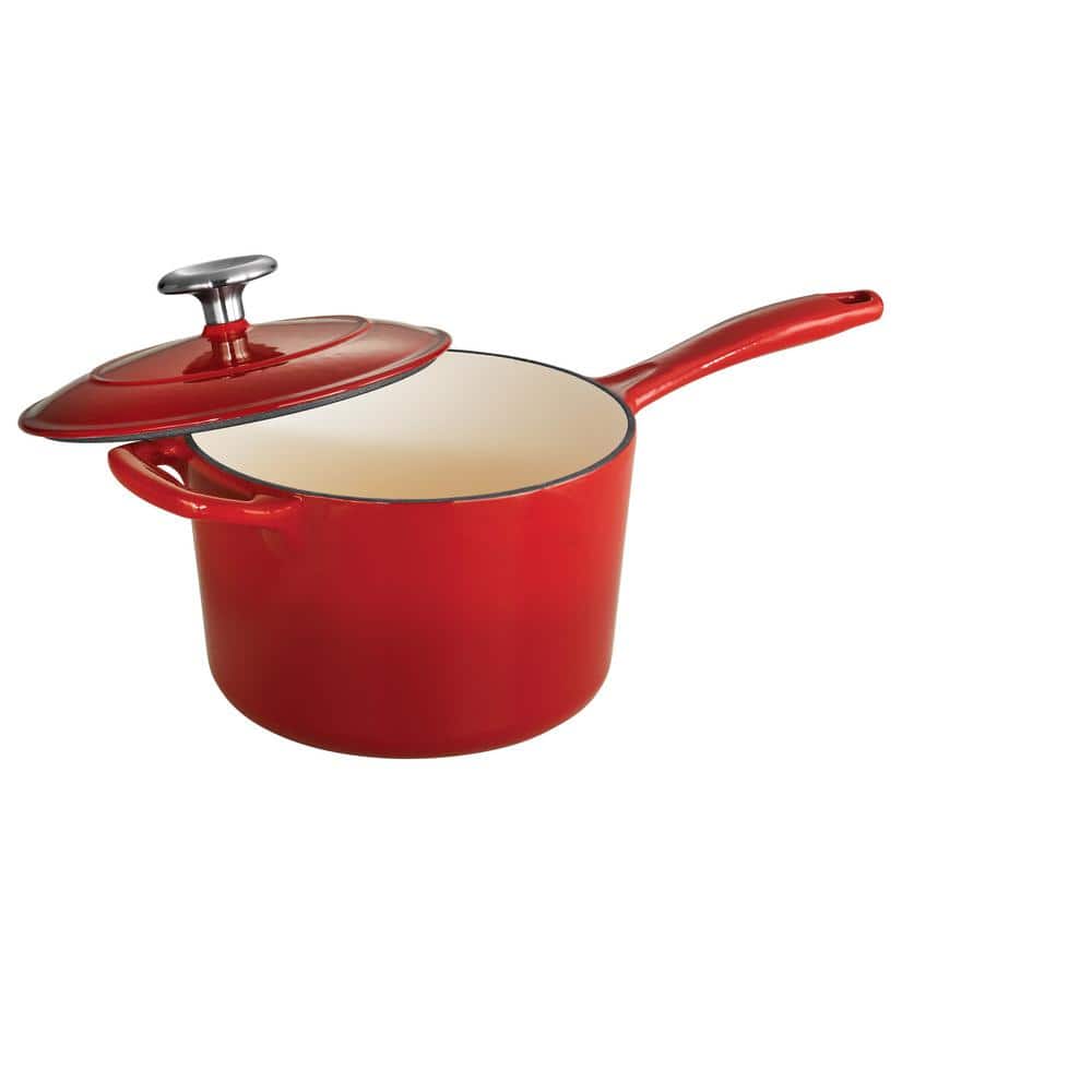 Gourmet 2.5 qt. Enameled Cast Iron Sauce Pan in Gradated Red with Lid - Hercitys