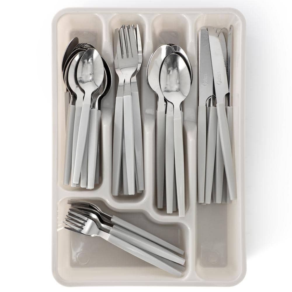 Edzelle 48 Piece Stainless Steel Flatware Set in Gray with Plastic Tray - Hercitys