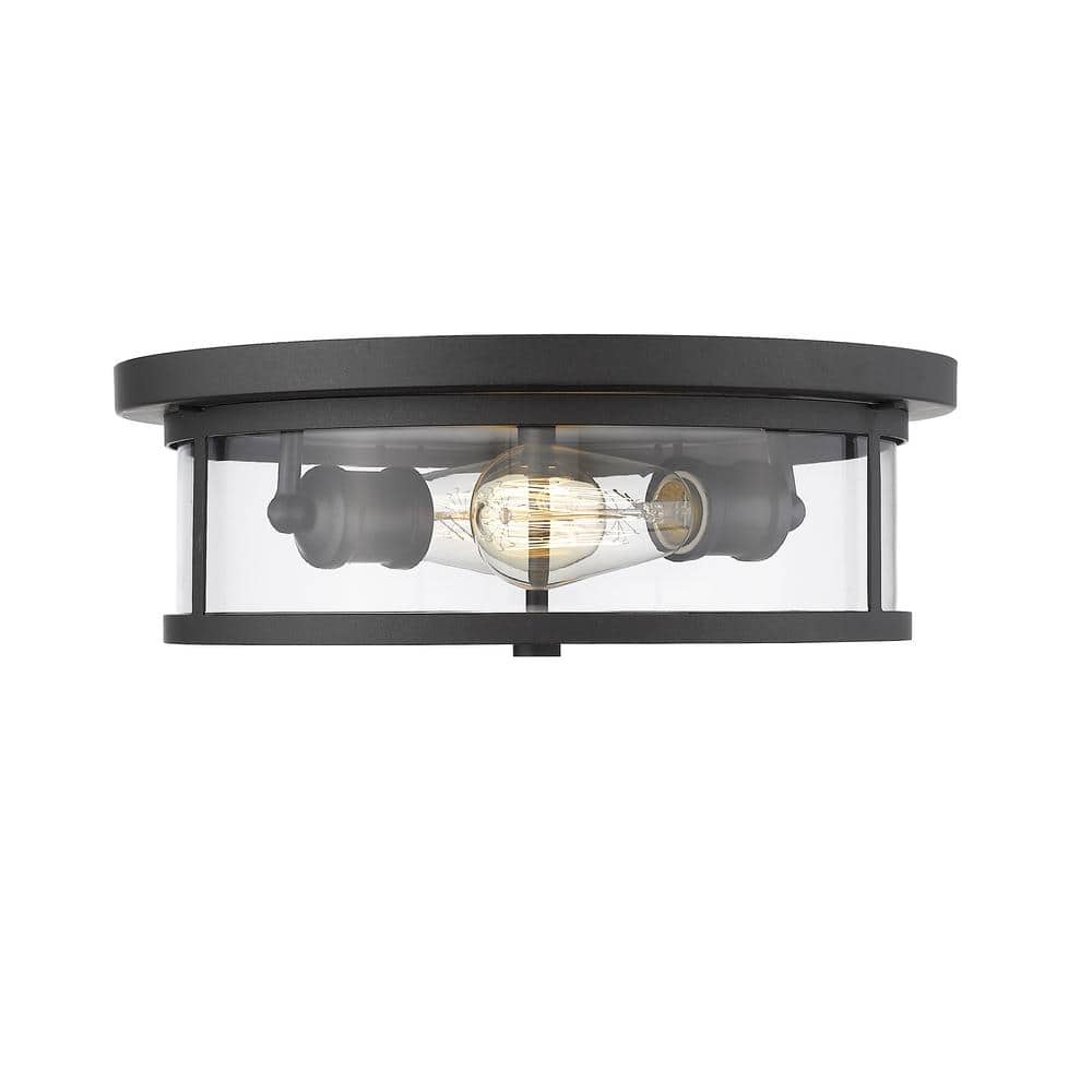 Savannah 13.75 in. 2-Light Bronze Flush Mount with Clear Shade - Hercitys