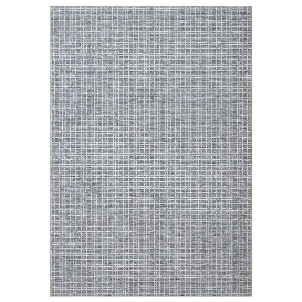 Modern Gray, 5 ft. x 7 ft. Geometric Indoor Non-Slip Carpet Machine Washable Carpet Low Pile Foldable Carpet Area Rug - Hercitys