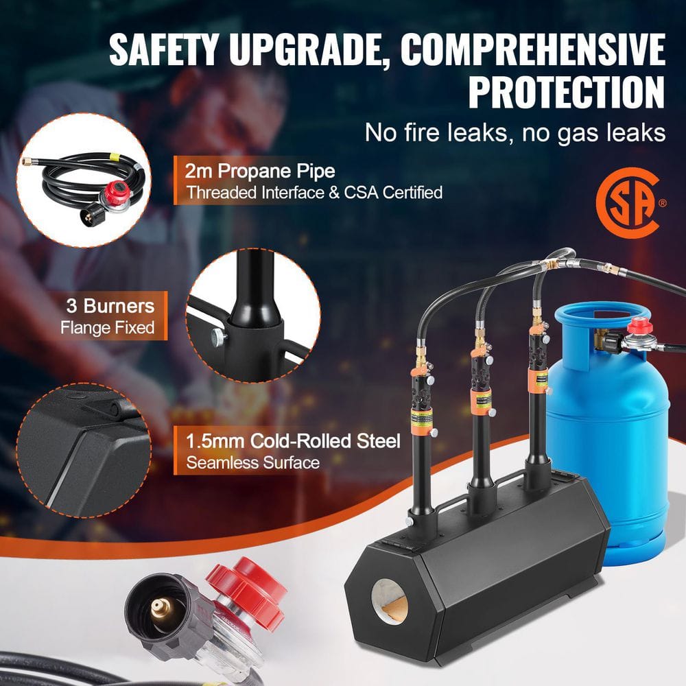 Portable Propane Forge, 3-Burner Farrier Forge, 2600°F Tool and Knife Making Blacksmithing Gas Forge, Large Capacity - Hercitys