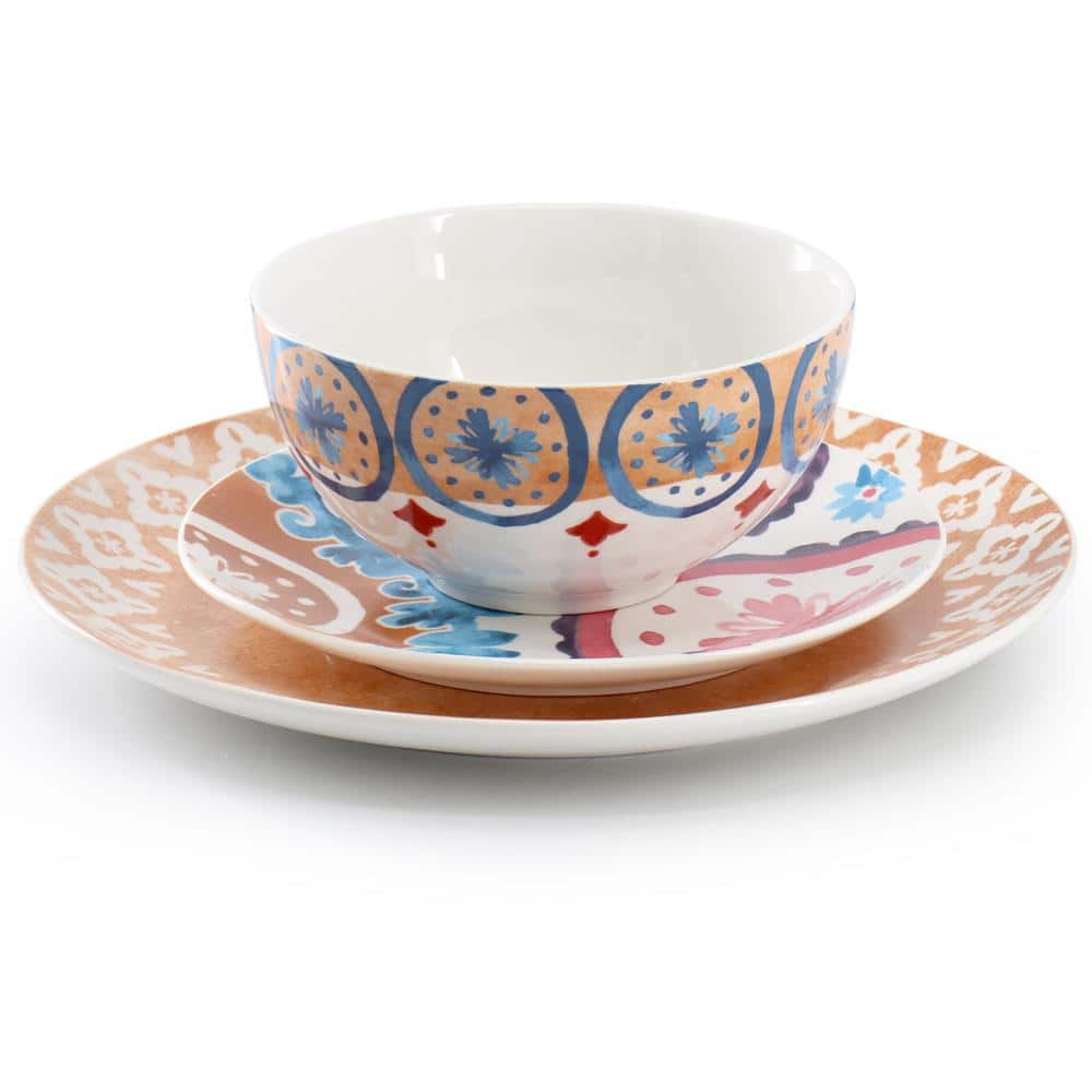 Savory Saffron 18-PieceRound Fine Ceramic Dinnerware Set in Honey Gold - Hercitys