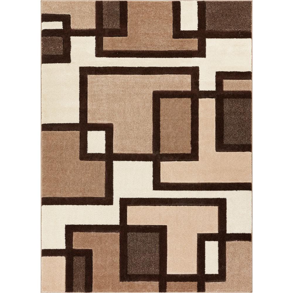 Ruby Imagination Squares Cream 5 ft. x 7 ft. Modern Geometric Area Rug - Hercitys