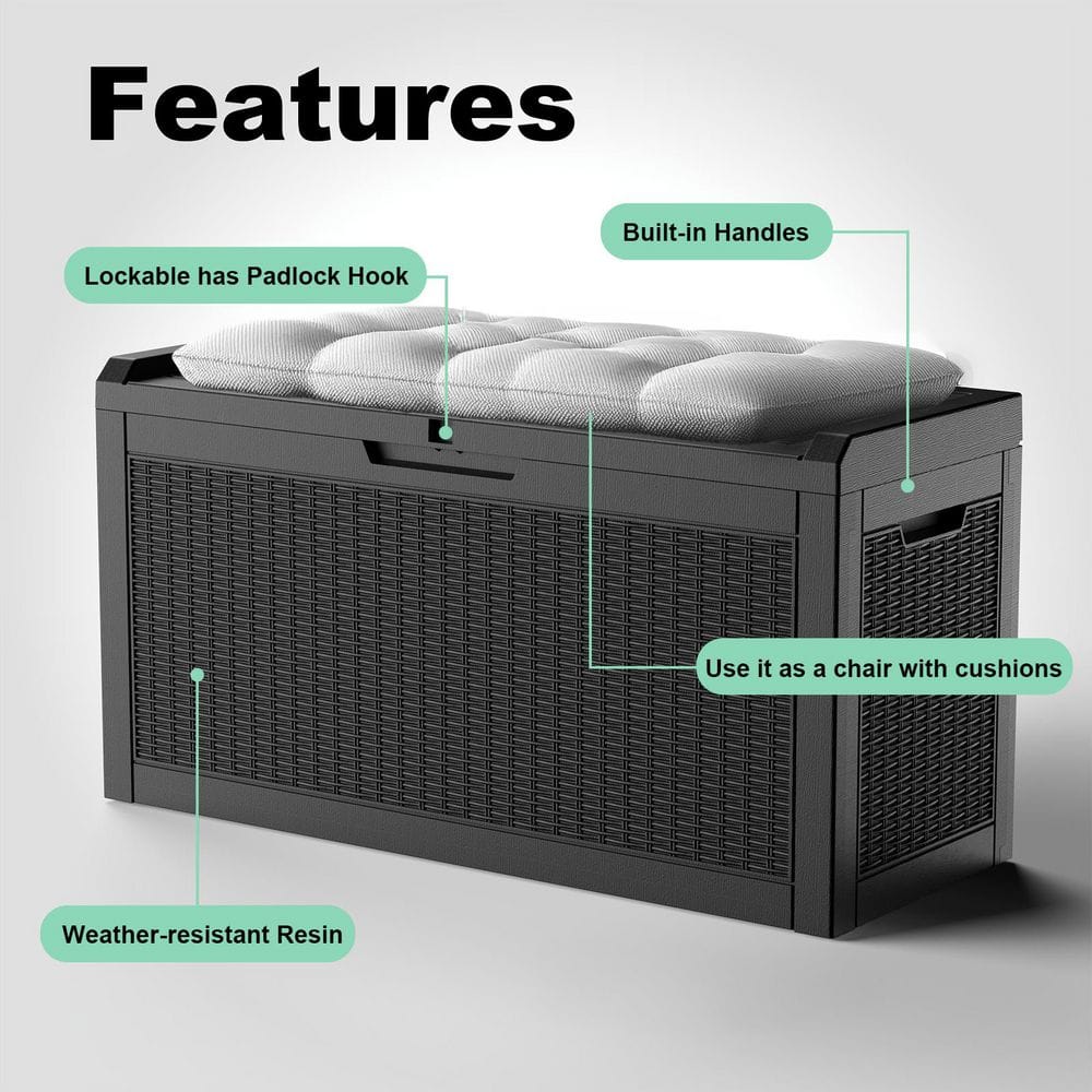 60 Gal. Waterproof Outdoor Resin Storage Deck Box, Lockable, Versatile Deck Storage Bench for Garden Tools - Hercitys