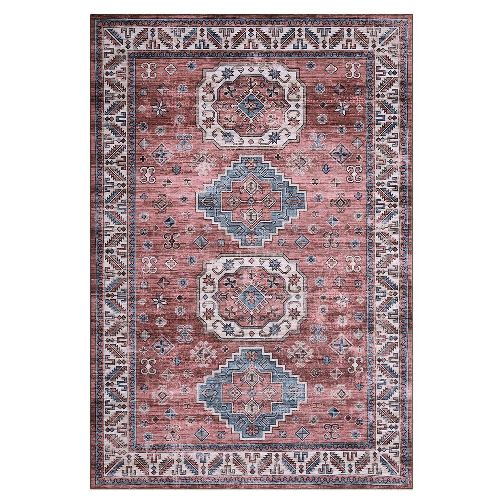Pink 5 ft. x 7 ft. Vintage Geometric Tribal Machine Washable Area Rug - Hercitys