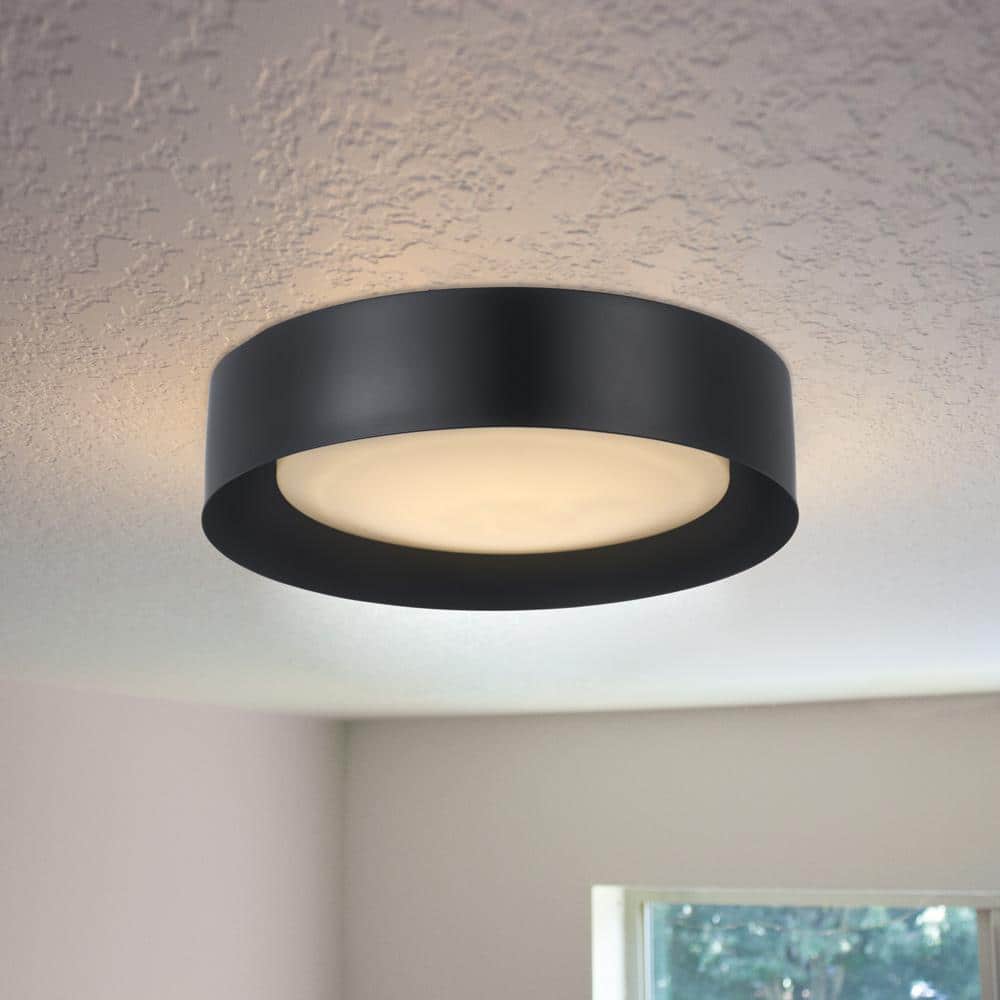 Monteaux 13 in. Black Integrated LED Flush Mount Ceiling Light Fixture with Acrylic Shade - Hercitys