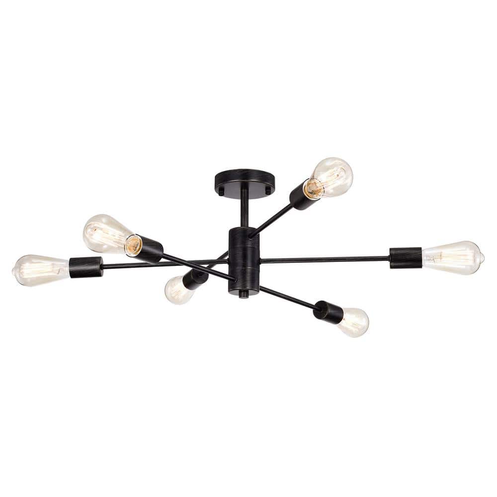 Tracy 25.6 in. Dia Modern 6-Light Antique Black Linear Flush Mount - Hercitys