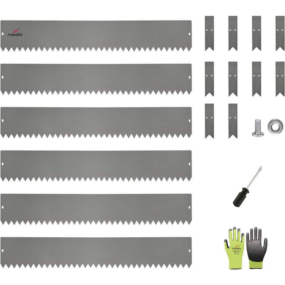 6-Pack 40 in. L x 6 in. H Quartz Grey Steel Garden Landscape Edging, Bendable Lawn Border with Gloves and 10 Stakes - Hercitys