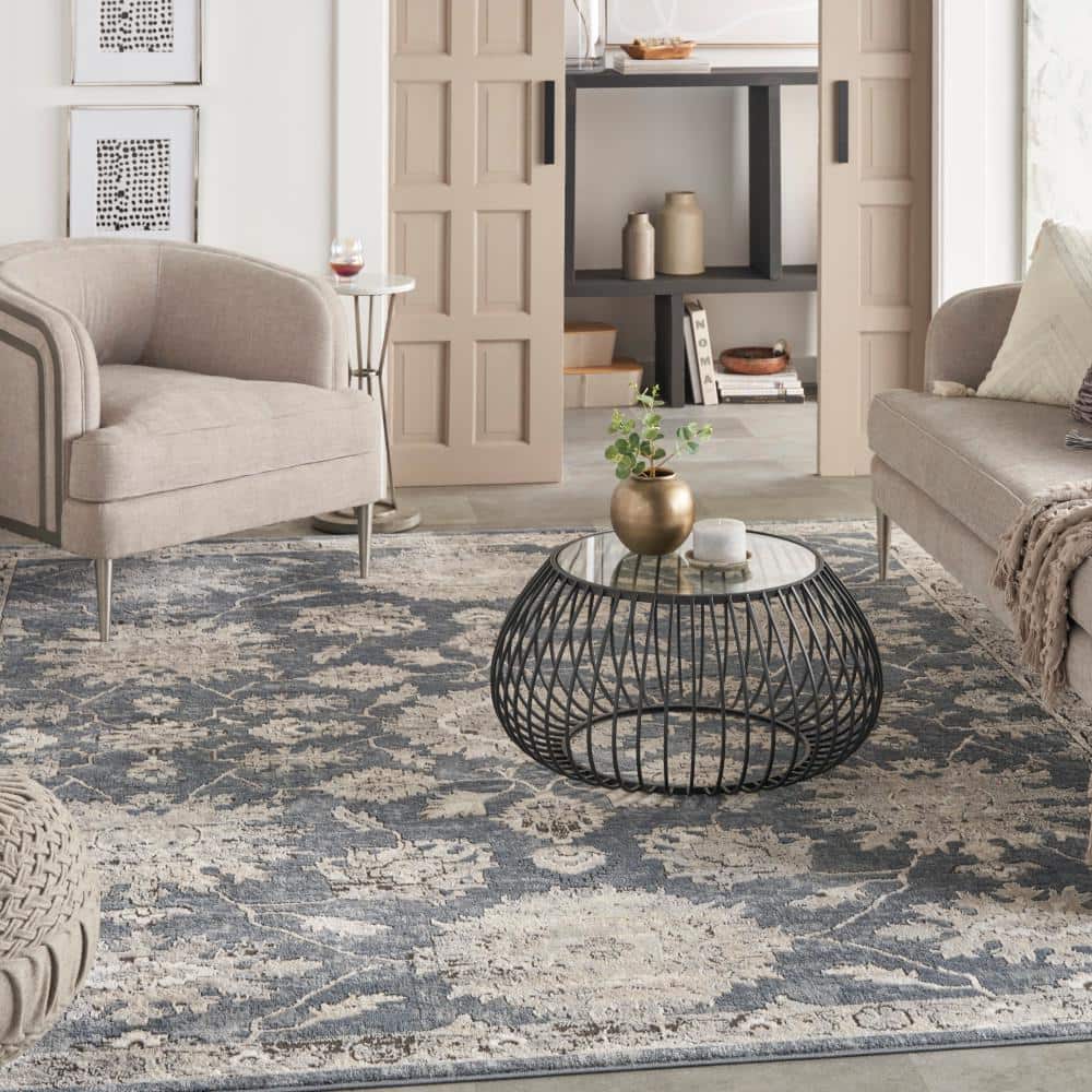 Concerto Blue/Beige 9 ft. x 12 ft. Persian Farmhouse Area Rug - Hercitys