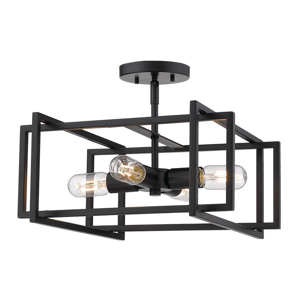Tribeca 15.5 in. 4-Light Black with Black Accents Semi-Flush Mount - Hercitys