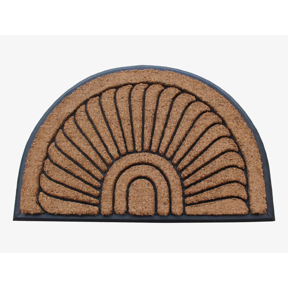 Sunburst Half Moon Tapered Edge Black 24 in. x 36 in. Large Rubber and Coir Mat - Hercitys