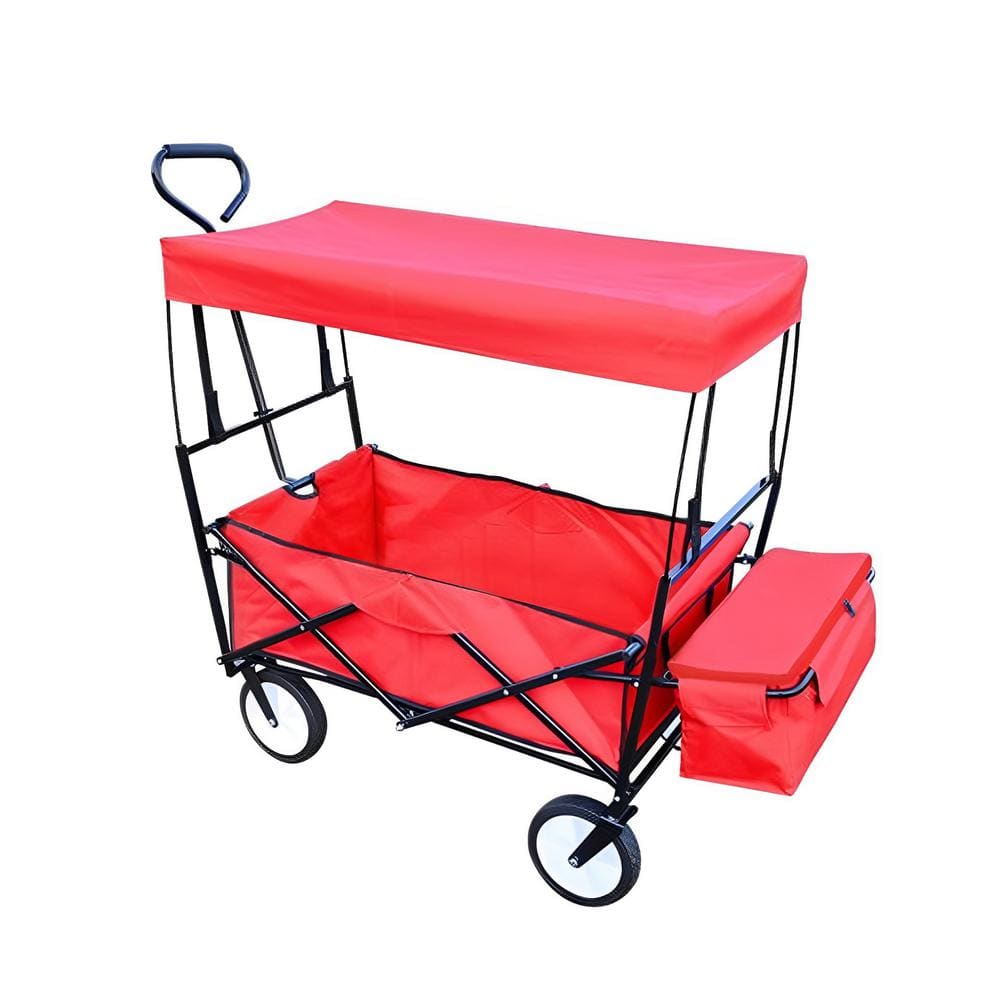 Red Waterproof Foldable 4.6 cu. ft. Steel Garden Cart with an Extra Storage Basket and 2 Mesh Bags - Hercitys