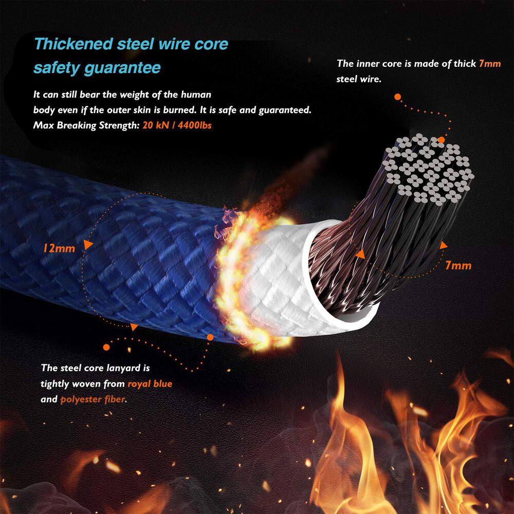 Steel Core Tree Climbing Kit 1/2 x 8′ Flipline Climbing Harness Equipment for Arborist with Aluminum Carabiner - Hercitys