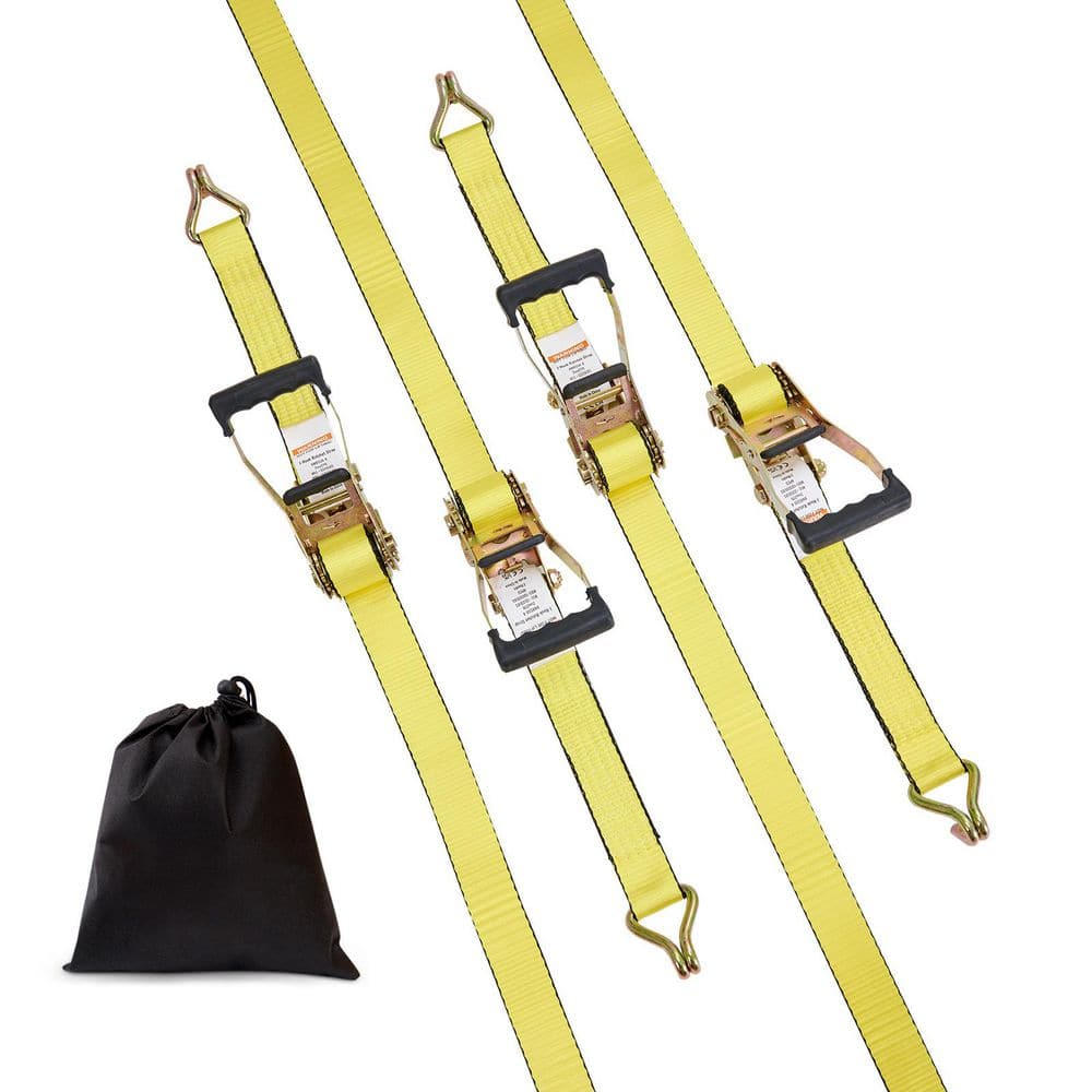 Ratchet Tie Down Straps (4PK), 10000 lb. Break Strength, Double J Hook Includes 4 Premium 2in. x 27ft. Rachet Tie Downs - Hercitys