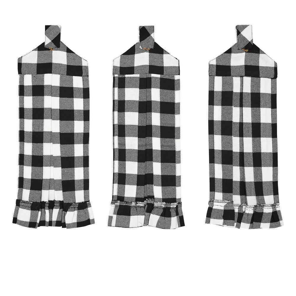 Annie Black Buffalo Check Button Loop Cotton Blend Kitchen Tea Towel Set (Set of 3) - Hercitys