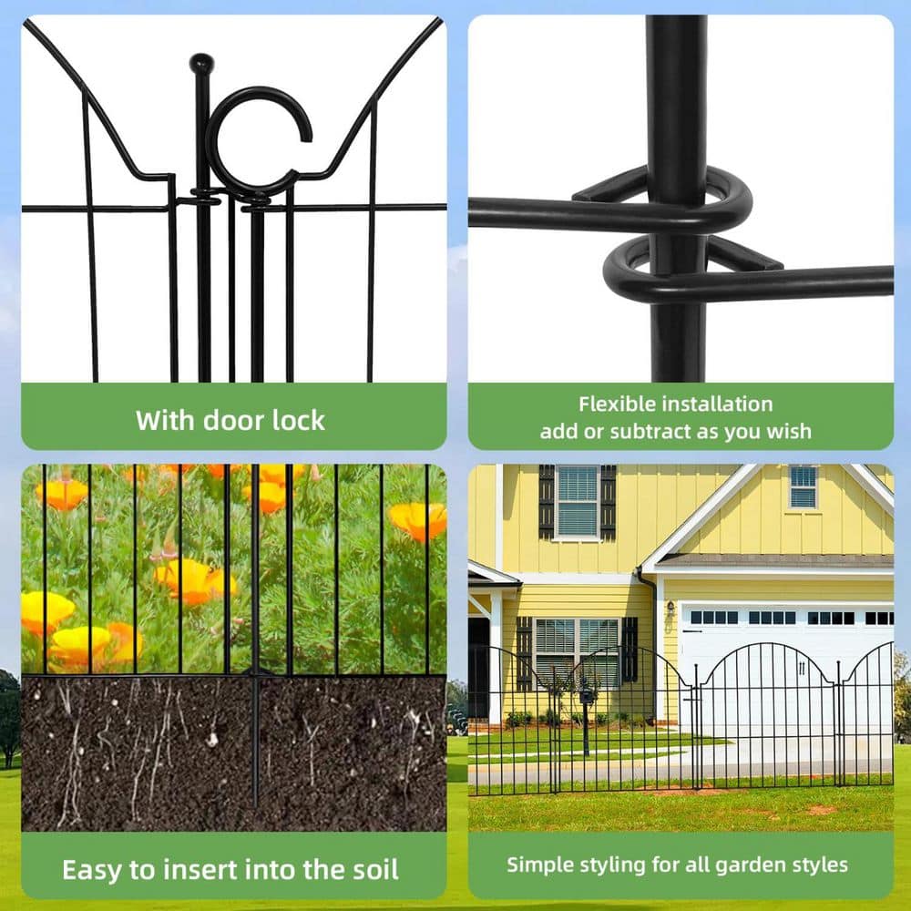 Iron Garden Fencing 5 Panels-24 in. (H) X 10 ft. (L) With Lock Rustproof Metal Wire Rabbit Dog Garden Border Fencing - Hercitys